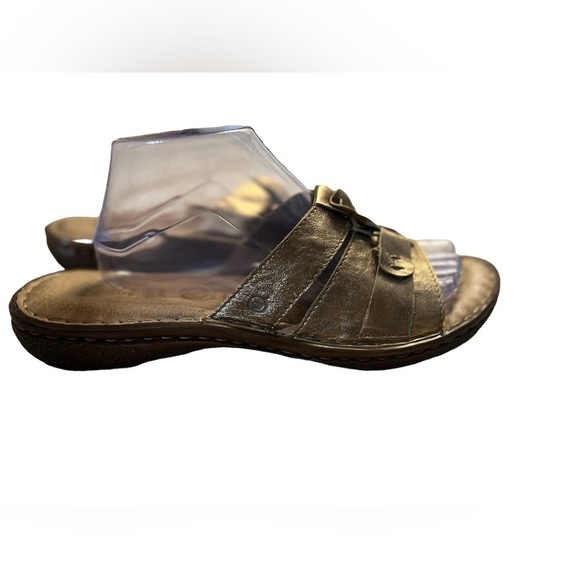 BORN Womens Size 11/43 Gold Foil Metallic 2 Strap Slip On Sandals Slides - Picture 3 of 5